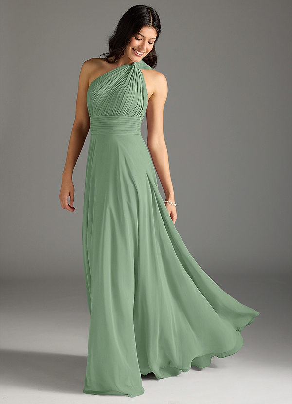 Azazie Charlize Bridesmaid Dresses Matcha A-Line One Shoulder Chiffon Dress image1