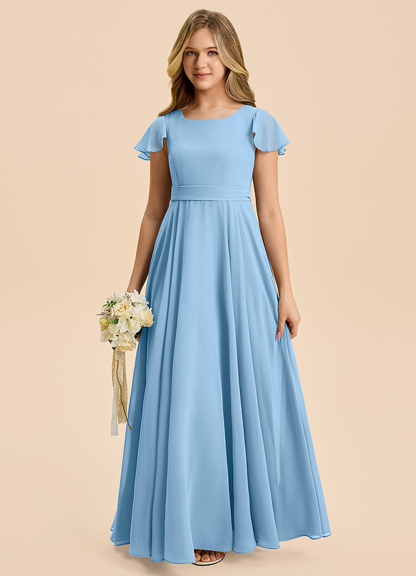 Azazie Cady Junior Steel Blue A-Line Pleated Chiffon Dress image1