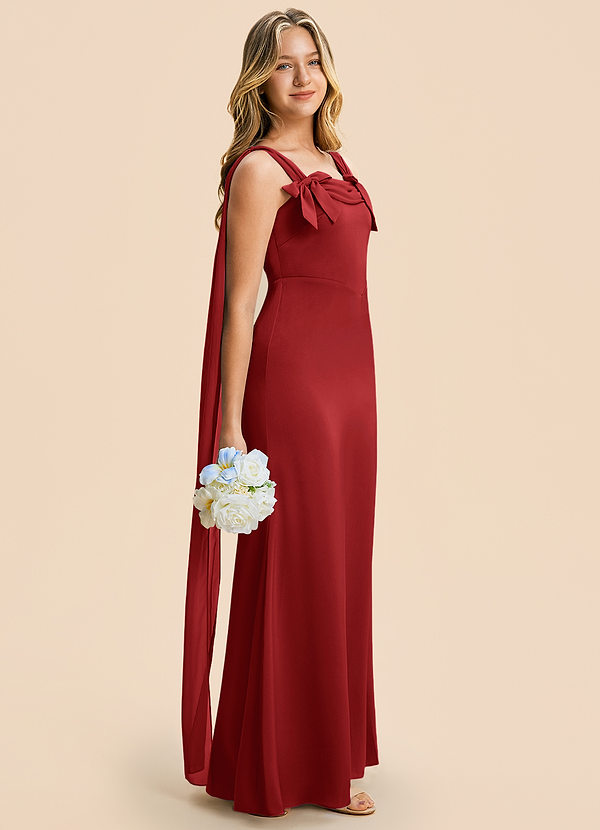 Azazie Chelsea Junior Pomegranate Sheath Pleated Stretch Satin Dress image1