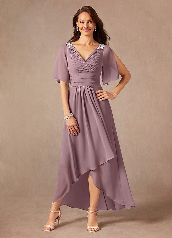 Azazie Pascual Mother of the Brides Dresses Dusty Rose A-Line Pleated Chiffon Dress image1