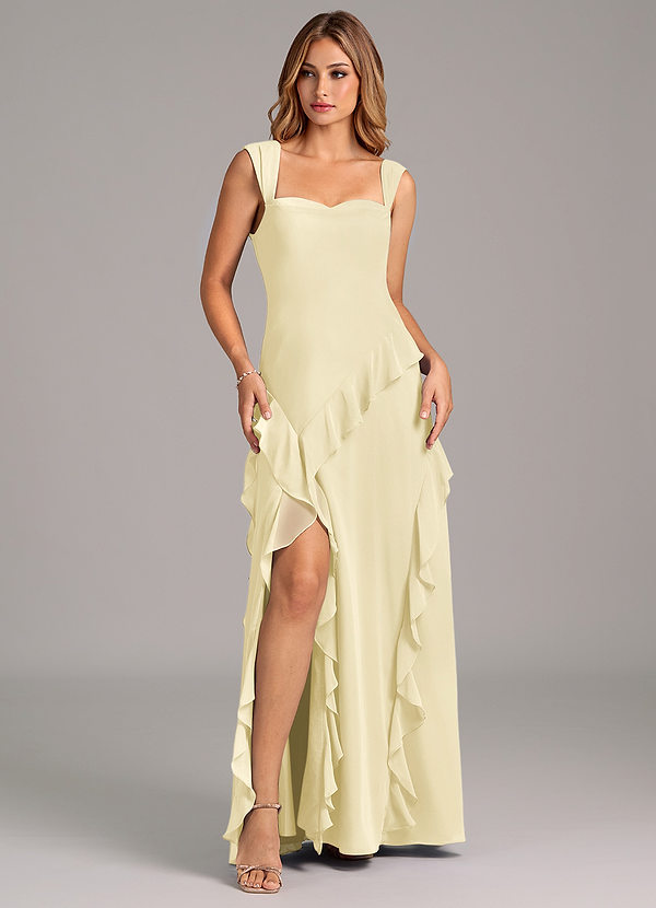 Azazie Sloane Bridesmaid Dresses Lemon Sorbet A-Line Sweetheart Neckline Chiffon Dress image1