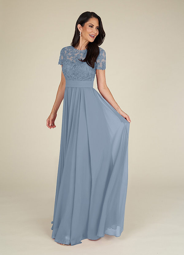 Azazie Annette Brautmutterkleider A-Linie Spitze Chiffon Kleid Staubblau image1