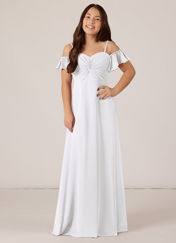 Azazie Juna A-Line Off the Shoulder Chiffon Floor-Length Junior Bridesmaid Dress image1