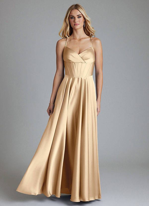 Azazie Alaia Suknie dla druhen Linia A Gorset Satyna elastyczna Do ziemi Sukienka image1