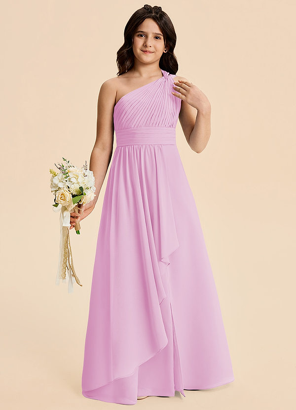 Azazie Skye Junior Candy Pink A-Line Pleated Chiffon Dress image1