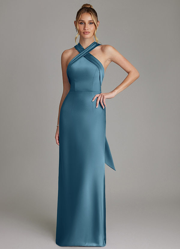 Azazie June Bridesmaid Dresses Bermuda Sheath Stretch Satin Dress image1