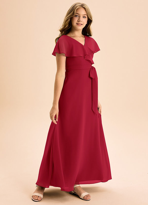 Azazie Lainey Junior Scarlet A-Line with Pockets Chiffon Dress image1