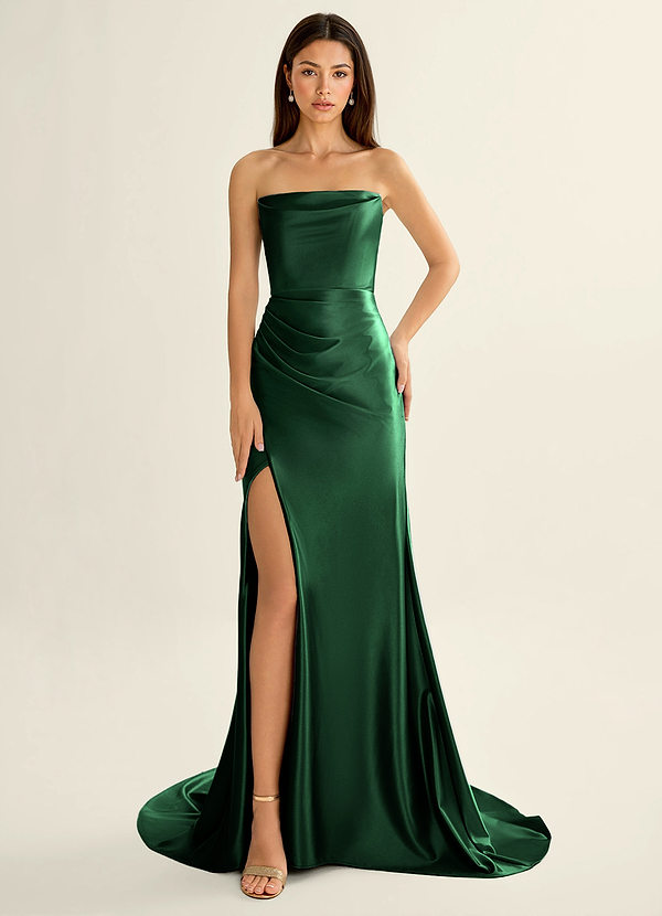 Philomena Verde Oscuro Vestido de fiesta de sirena de satén elástico con corsé image1