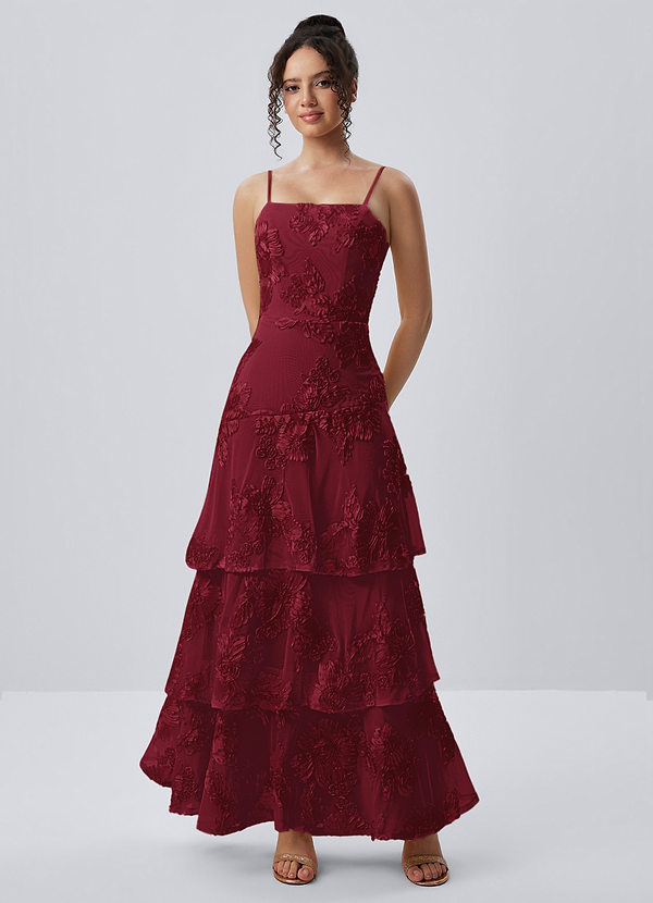 Araceli Bourgogne Robe longue en dentelle extensible à fleurs 3D image1