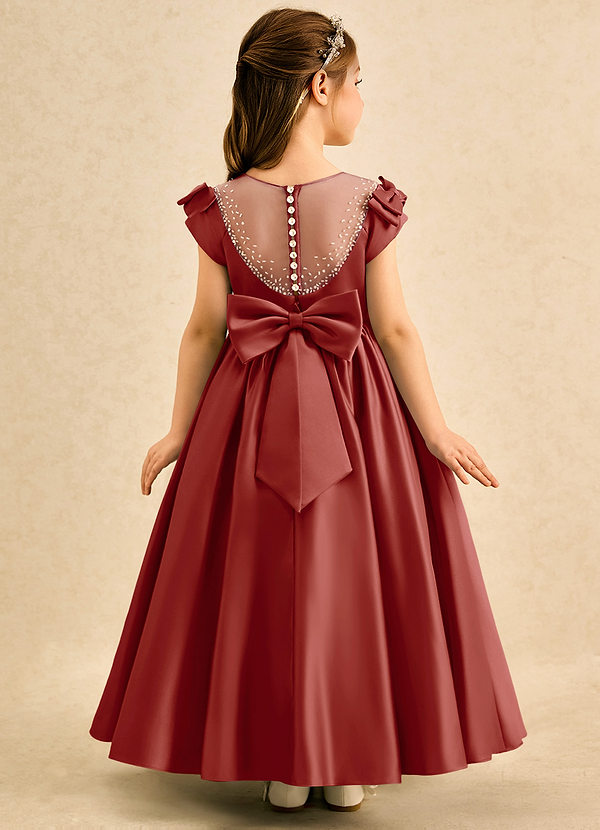 Azazie Toffee Abiti da Damigella Bambina Abito Stile Principessa in Raso Opaco Fiocco Terracotta image1