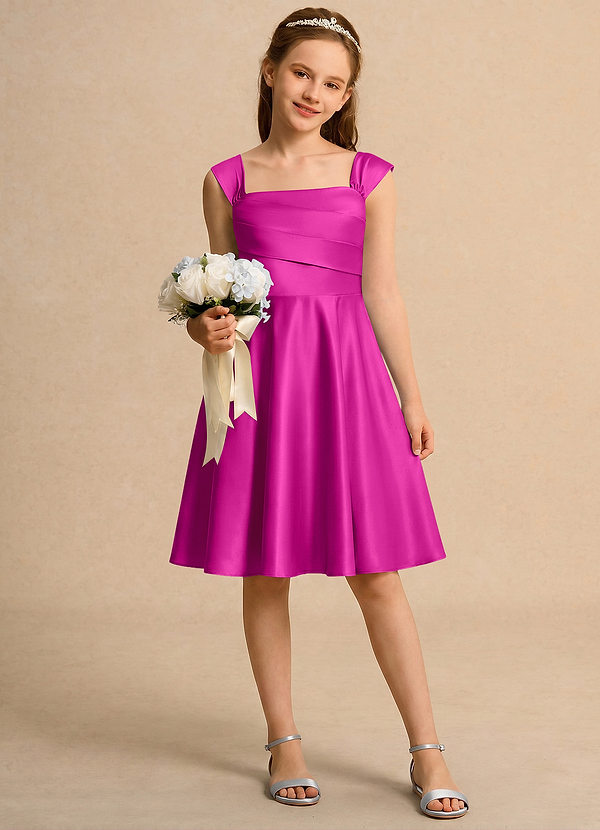 Azazie Budle Girls Formal Flower Girl Dresses Fuchsia A-Line Pleated Matte Satin Dress image1