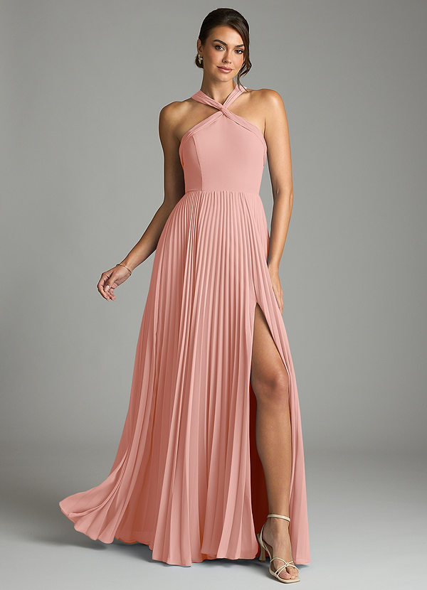 Azazie Afra Abiti da Damigella Abito A-Line in Chiffon Plissettato Rosetta image1