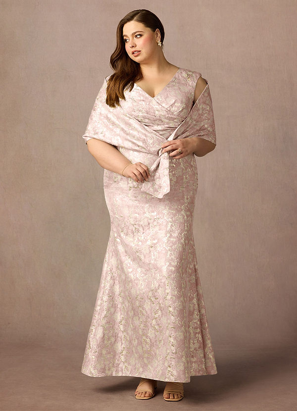 Azazie Elanor Brautmutterkleider Meerjungfrau-Linie Plissee Jacquard 1 Kleid Altrosa image1