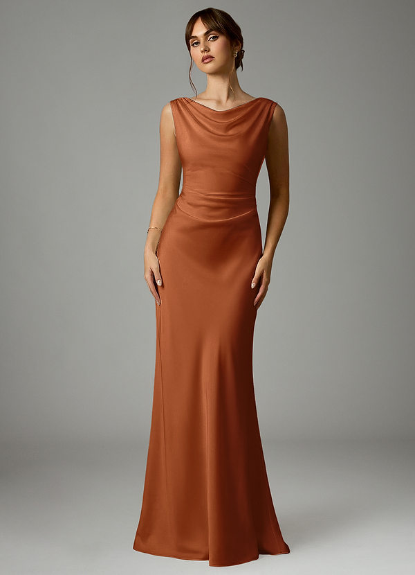 Azazie Kieryn Robes Demoiselle d'honneur Robe Sirène en Satin extensible Plissée Cuivre image1