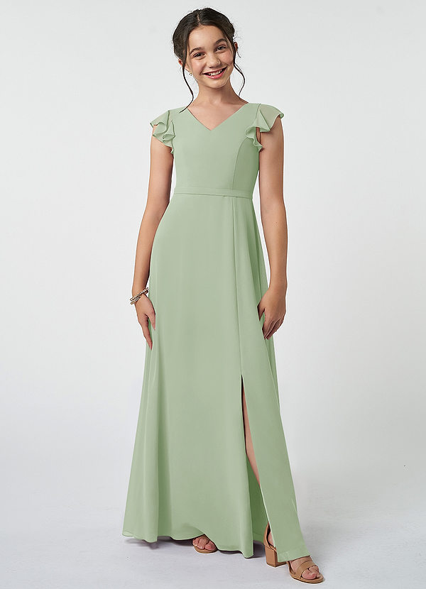 Azazie Claudine Junior Dusty Sage A-Line Pleated Chiffon Dress image1