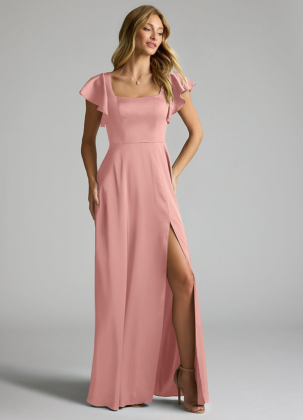 Azazie Bondi Bridesmaid Dresses Rosette A-Line Bow Stretch Satin Dress image1