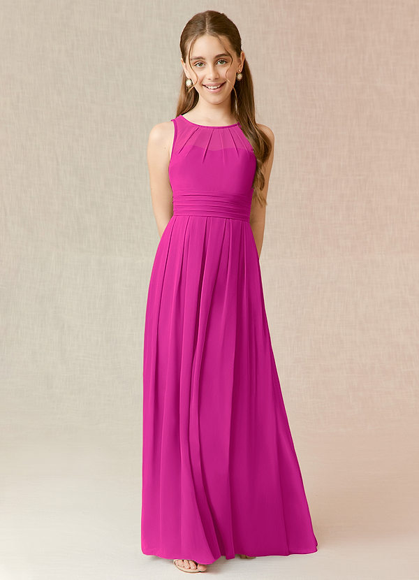 Azazie Bibiane Junior Fuchsia A-Line Pleated Chiffon Dress image1