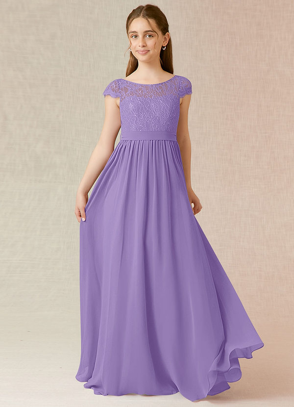 Azazie Silvermist Junior Tahiti A-Line Pleated Chiffon Dress image1