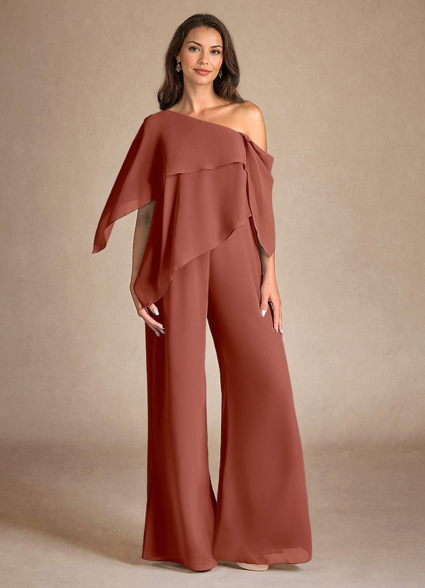 Azazie Halima Brautmutterkleider Overall/Jumpsuit Seitliche Cut-Outs Chiffon Kleid Rotbraun image1