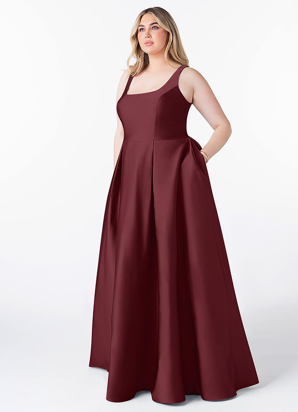 Azazie Neve Brautjungfernkleider Ballkleid mit Taschen Stretch-Satin Kleid Cabernetrot image1