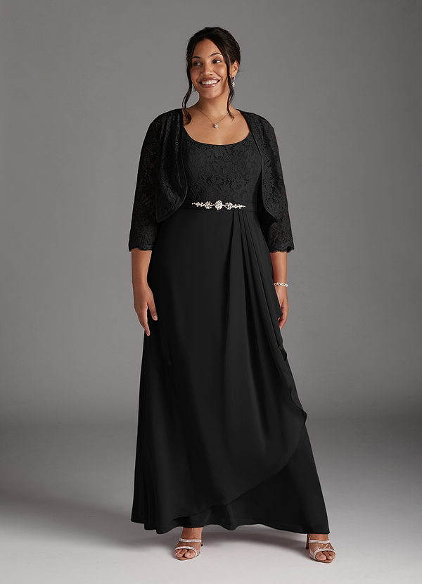 Azazie Ainsling Abiti da Mamma Sposa Abito A-Line in Chiffon in Pizzo con Scollo Quadrato Nero image1