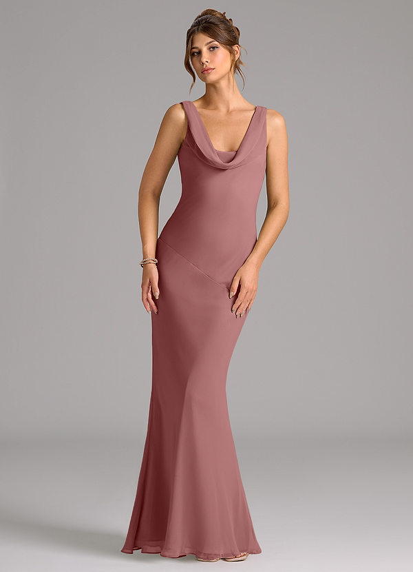 Azazie Rylina Bridesmaid Dresses Desert Rose Mermaid Pleated Chiffon Dress image1