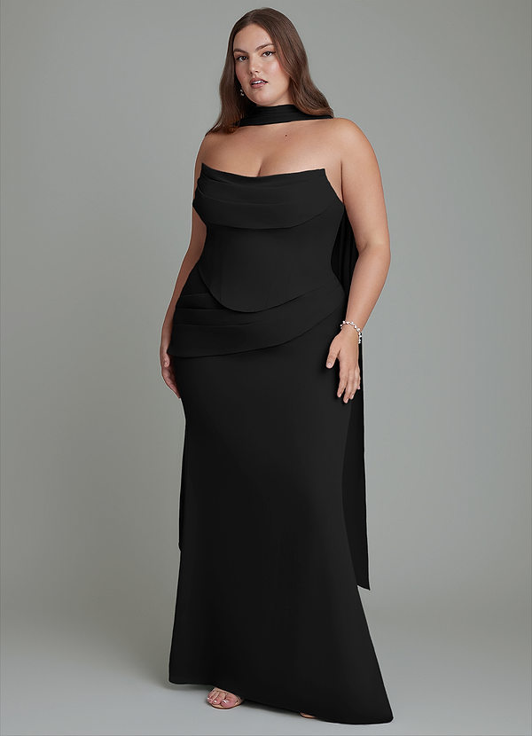 Azazie Sorrel Vestidos de dama de honor Vestido Negro de Gasa de Corte Sirena con Corsé image1