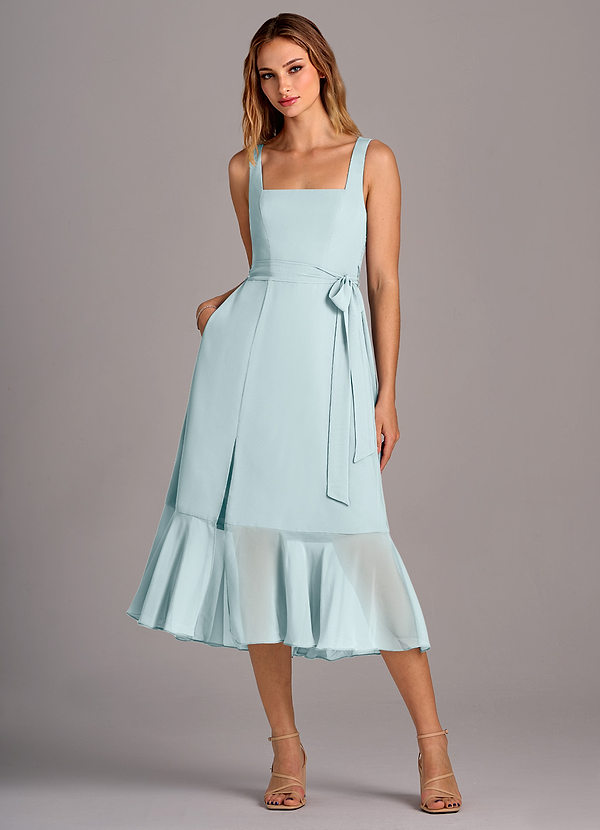 Azazie Deb Bridesmaid Dresses Mist A-Line with Pockets Chiffon Convertible Dress image1