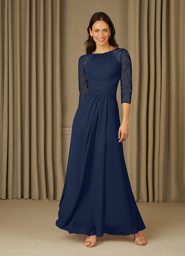 Azazie Zolla Mother of the Brides Dresses Dark Navy A-Line Lace Chiffon Dress image1