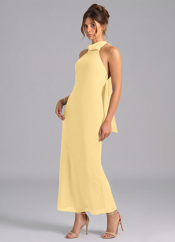 Azazie Velli Brautjungfernkleider Meerjungfrau-Linie Hoher Kragen Chiffon Kleid Butter image1