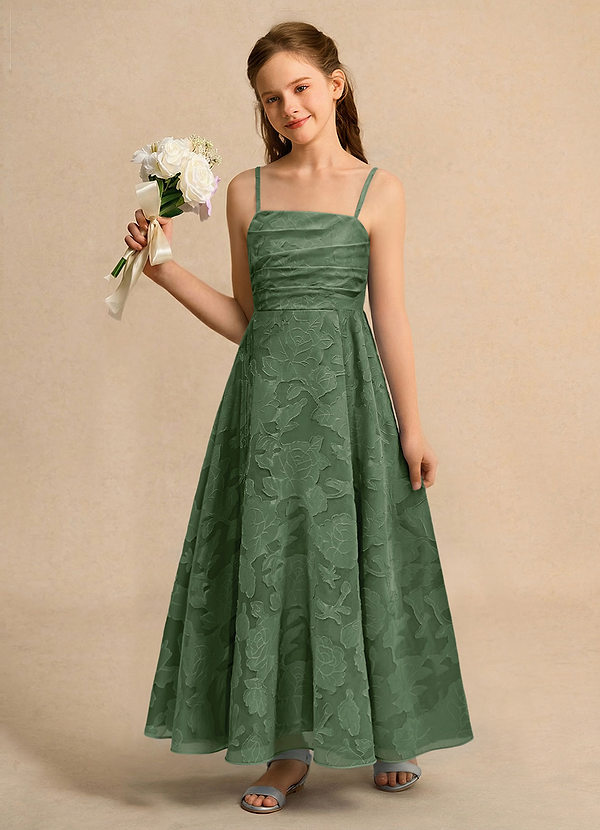 Azazie Pebbles Junior Formal Flower Girl Dresses Eucalyptus A-Line Pleated Floral Burnout Dress image1