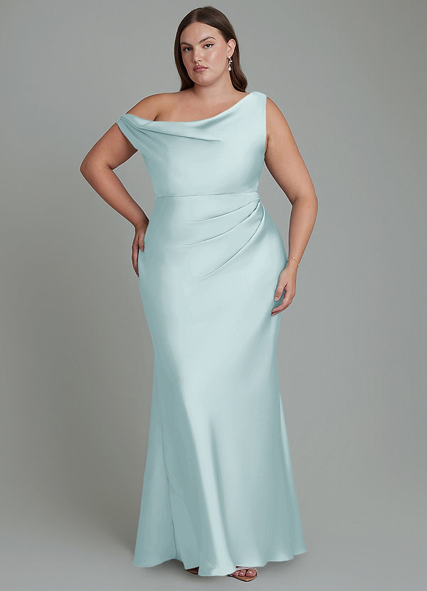 Emerson Bridesmaid Dresses Mist Mermaid Off the Shoulder Stretch Satin Dress image1