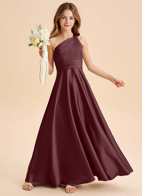 Azazie Charlize Junior Jurk van Stretch Satijn met A-Lijn Geplooid Sangria image1