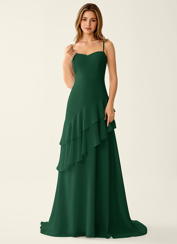 Fiorella Emerald Green Chiffon Ruffled A-line Prom Dress image1