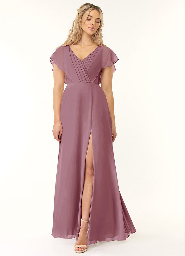 Azazie Rylee Bridesmaid Dresses Vintage Mauve A-Line Pleated Chiffon Dress image1