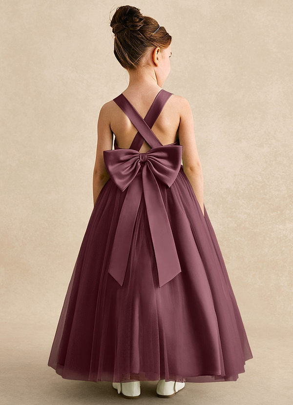 Azazie Peanut Robes de Fillette d'Honneur Robe Trapèze en Tulle Bretelle Sangria image1