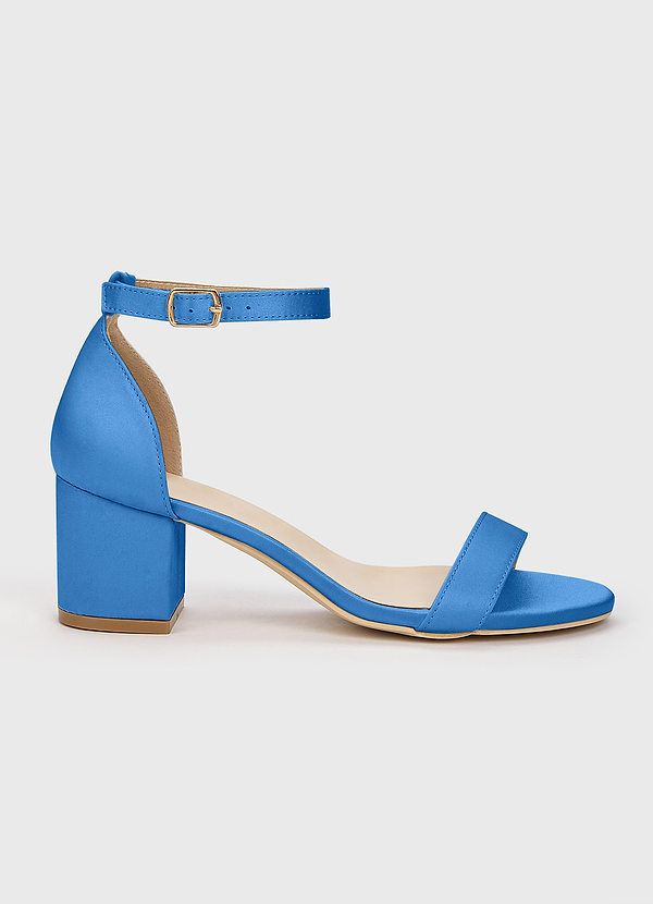 front Matching Color Matte Satin One Strap Buckle Block Heel Sandals