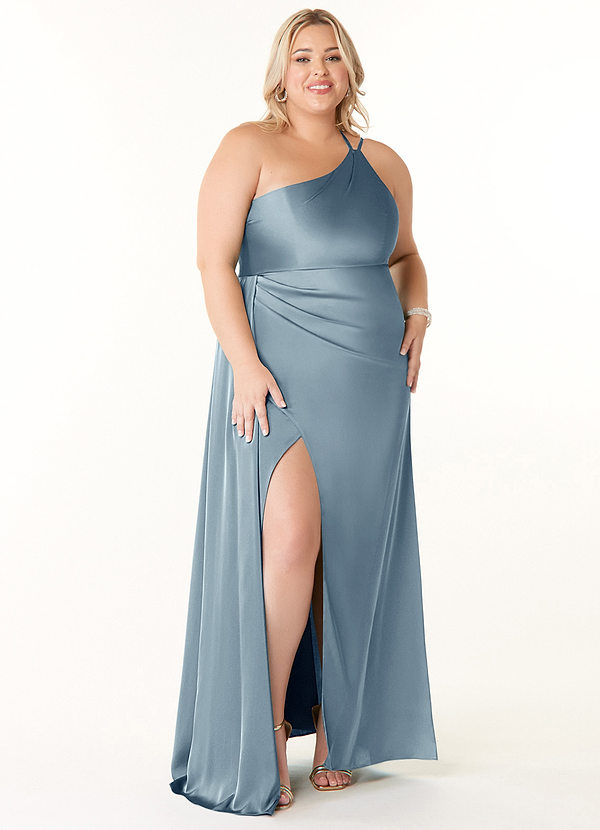 Azazie Maron Abiti da Damigella Abito A-Line in Raso Elasticizzato Monospalla Blu Polveroso image1