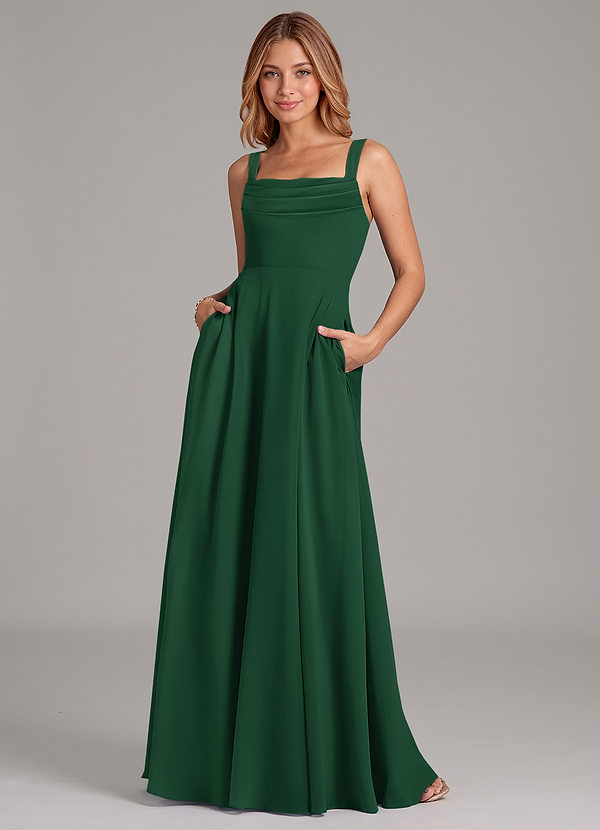 Azazie Shaude Bridesmaid Dresses Dark Green A-Line Pleated Chiffon Dress image1