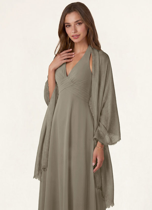 front Azazie Soft Wool Blend Textured Frayed Edge Shawl