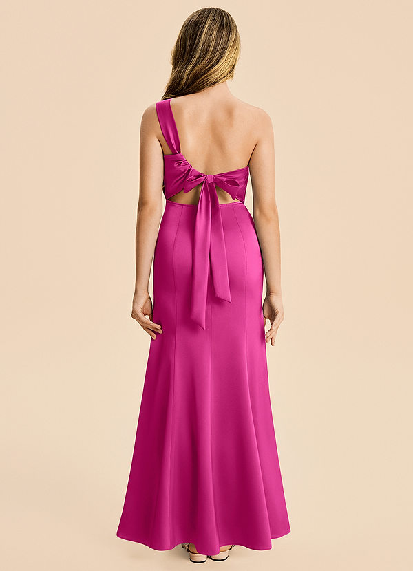 Azazie Ren Junior Fuchsia A-Line Pleated Stretch Satin Dress image1