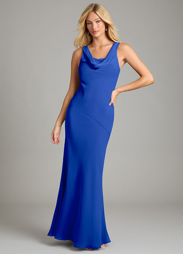 Azazie Rylina Bridesmaid Dresses Royal Blue Mermaid Pleated Chiffon Dress image1