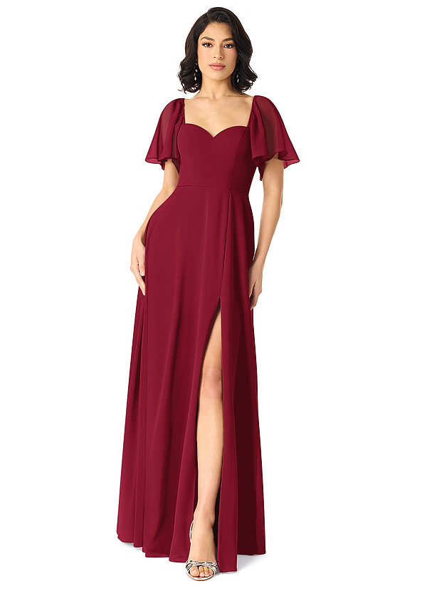 Azazie Chloe Bridesmaid Dresses Burgundy A-Line Sweetheart Neckline Chiffon Dress image1