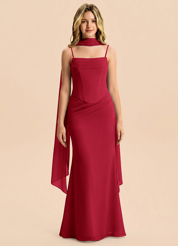 Azazie Sorrel Junior Meerjungfrau-Linie Plissee Chiffon Kleid Scharlachrot image1