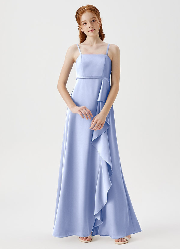 Azazie Kaylee Junior Robe Trapèze en Satin extensible avec ceinture Eis image1