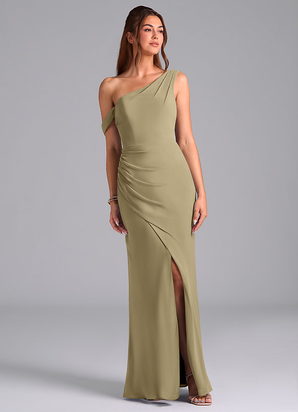 Azazie Madelyn Brautjungfernkleider Wandelbar Meerjungfrau-Linie Schulterfrei Chiffon Kleid Moosgrün image1