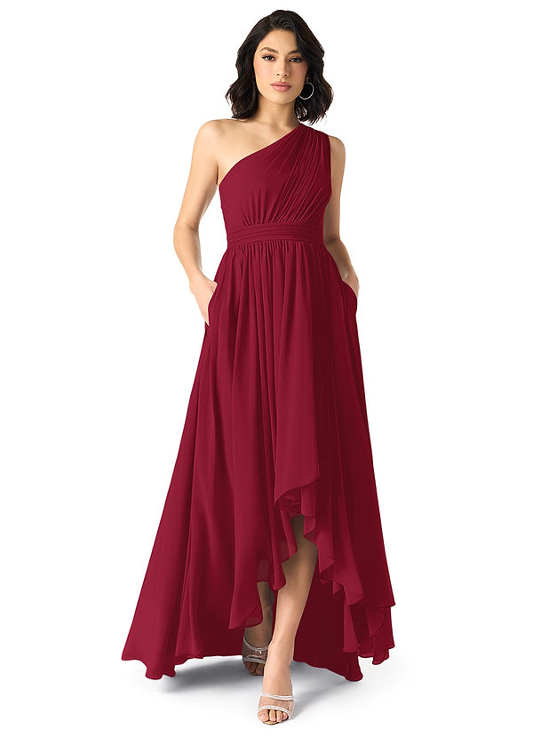 Azazie Mathilda Bridesmaid Dresses Burgundy A-Line One Shoulder Chiffon Dress image1