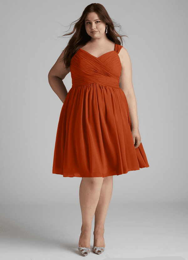 Azazie Angie Bridesmaid Dresses Burnt Orange A-Line Corset Chiffon Dress image1