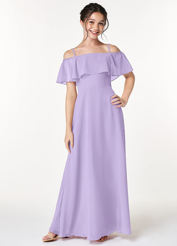 Azazie Maggie Junior Lilac A-Line Off the Shoulder Chiffon Dress image1
