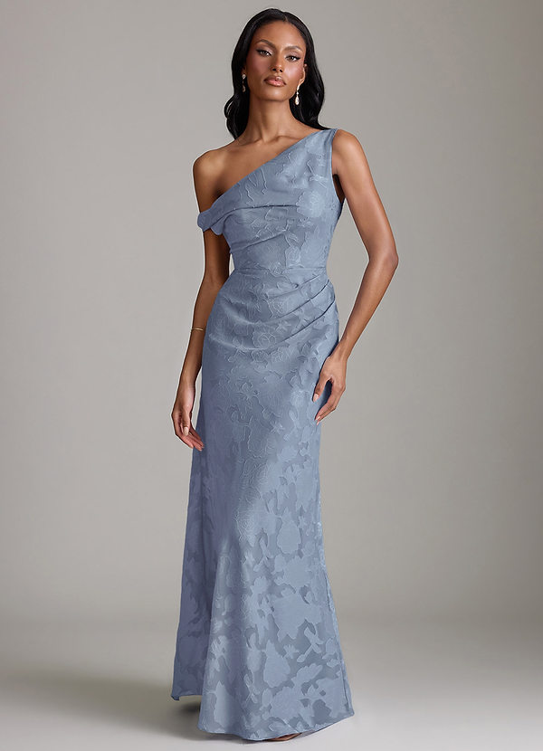 Azazie Emerson 신부 들러리 드레스 인어 오프 더 숄더 플로럴 번아웃 바닥 길이 드레스 image1